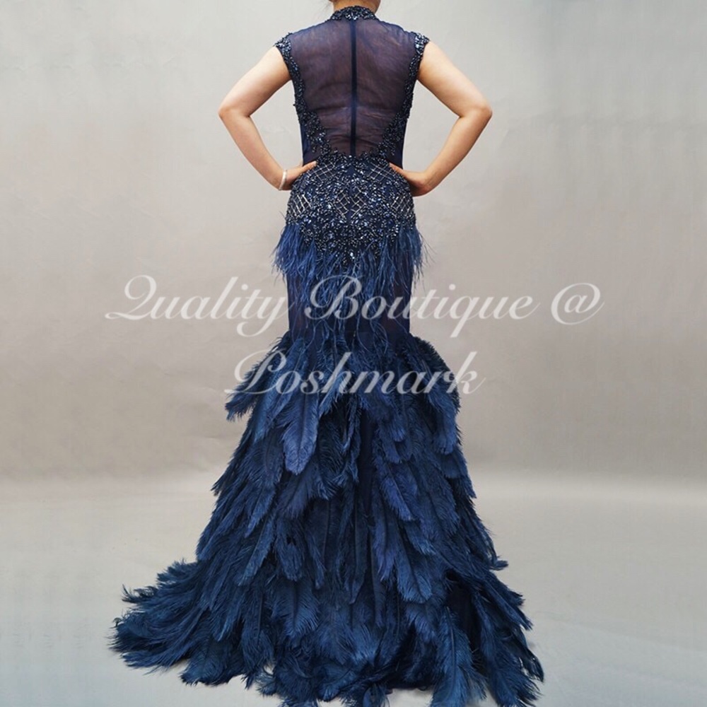 Luxurious Gothic Knight Feather Mermaid Gown, 2-16 - Picture 4 of 8